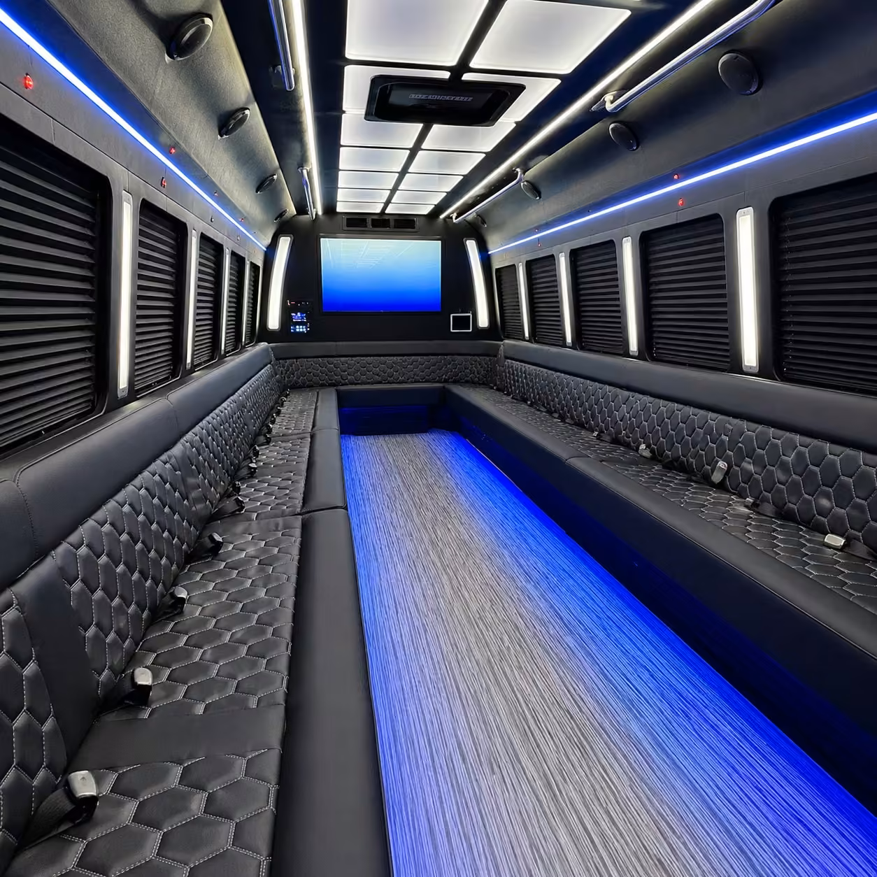 28 passenger party bus inside
